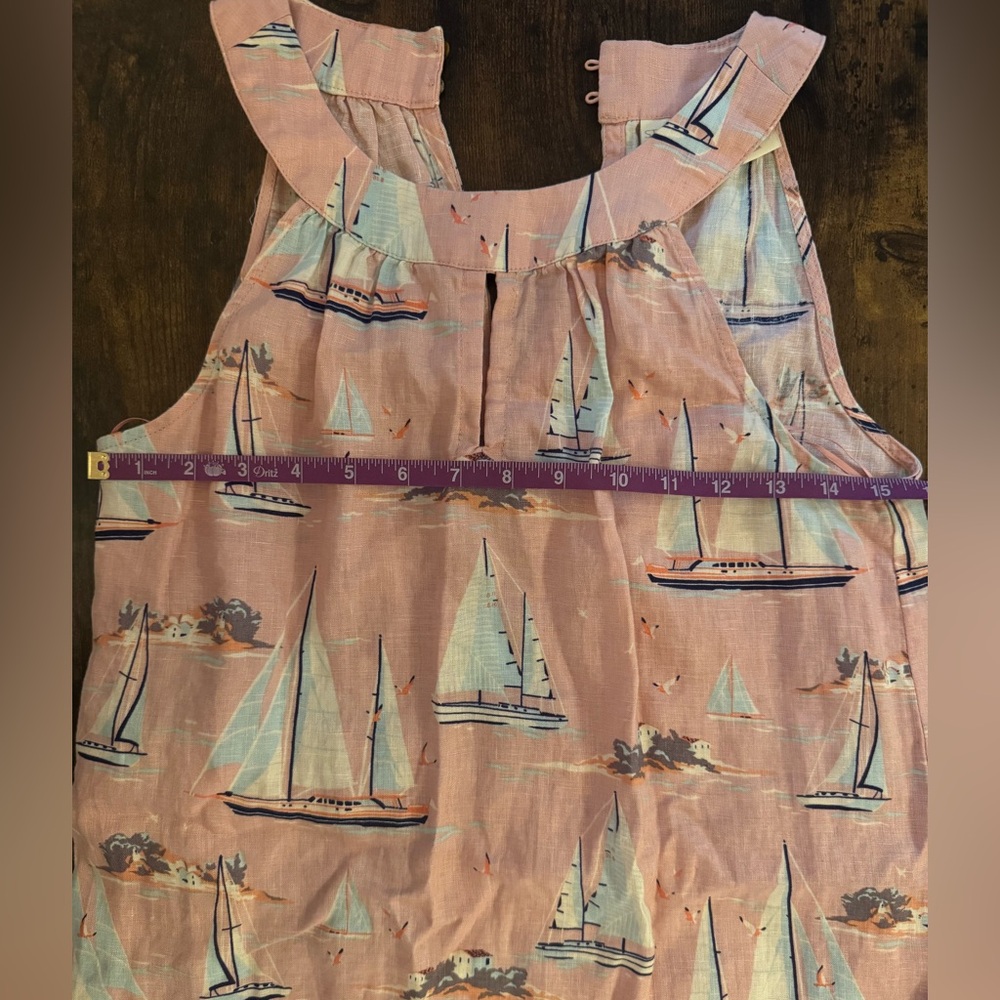 St. Tropez 100% Linen Pink White Sailboat Print Sleeveless Dress XS - Picture 14 of 14
